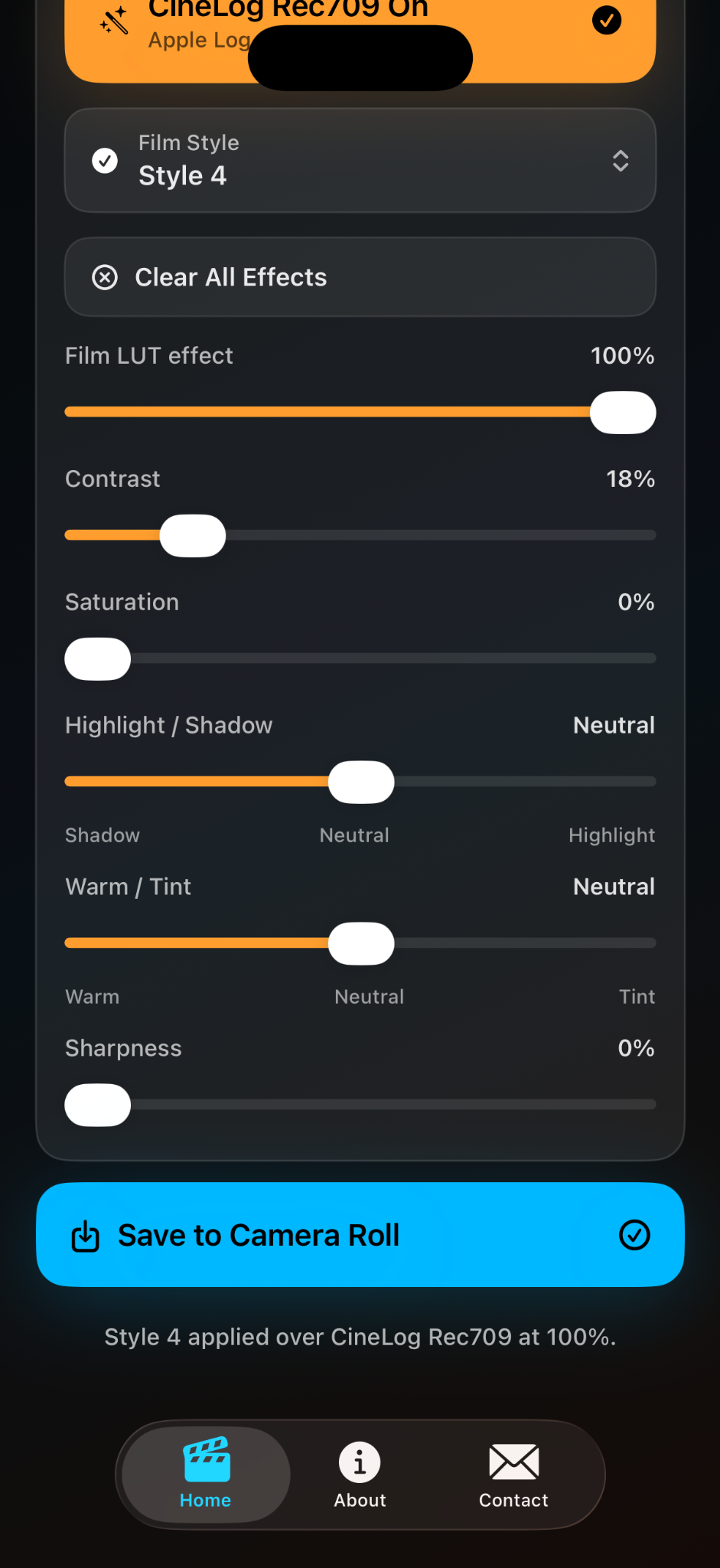 Color and sharpness controls